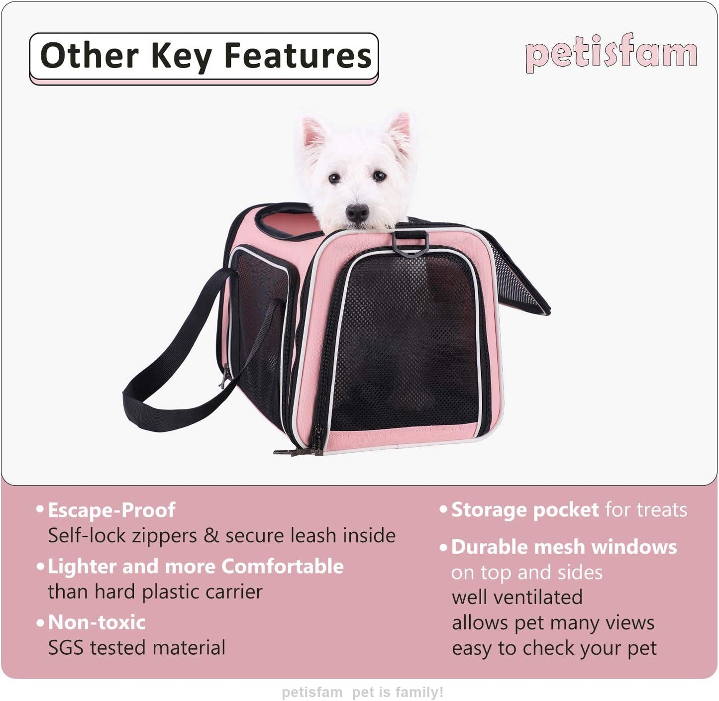 Soft Pet Carrier for Medium Cats and Small Dogs with Cozy Bed, 3 Doors, Top Entrance | Airline Approved, Escape-Proof, Breathable, Leak-Proof, Easy Storage (Pink)