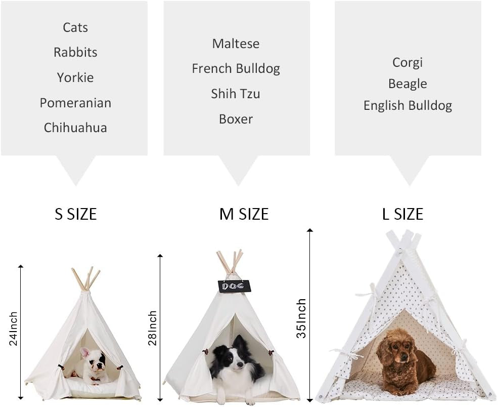 Pet Teepee Dog(Puppy) & Cat Bed - Portable Pet Tents & Houses for Dog(Puppy) & Cat Lace Style 24 Inch with Thick Cushion