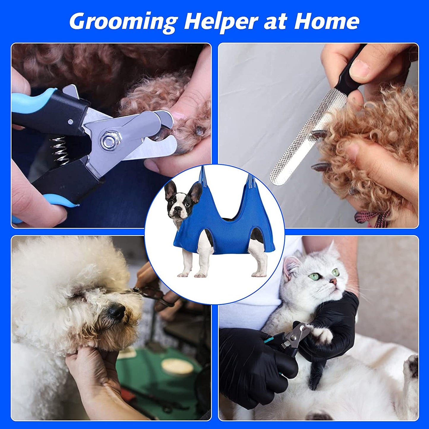 Pet Grooming Hammock for Small Dogs & Cats with Nail Clippers/Nail Trimmers/Grooming Scissors, Dog Grooming Harness for Nail Trimming, Pet Grooming Sling Helper