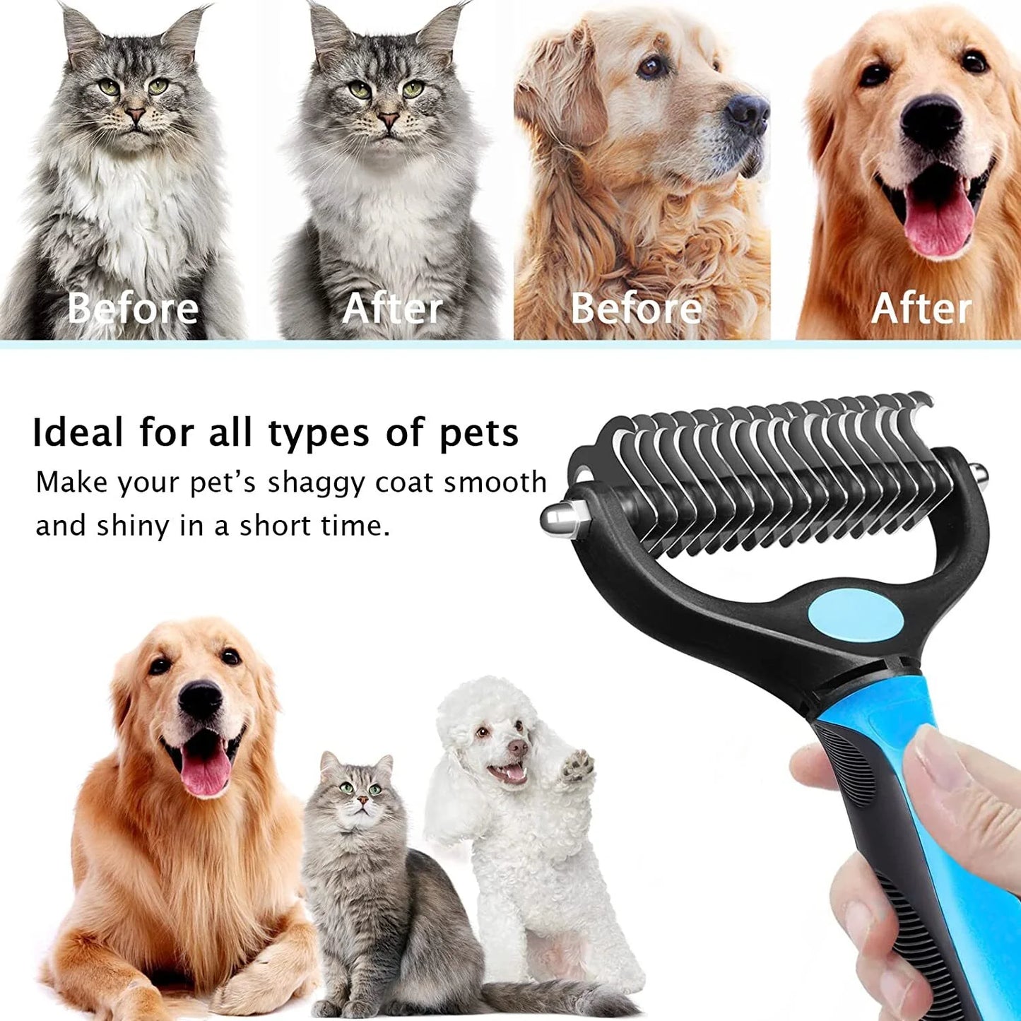 Undercoat Rake for Dogs Cats - Dog Shedding Brush for Long Haired Dogs, Double Sided Dog Deshedding Brush, Undercoat Brush for Dogs, Pet Grooming Brush for Dematting