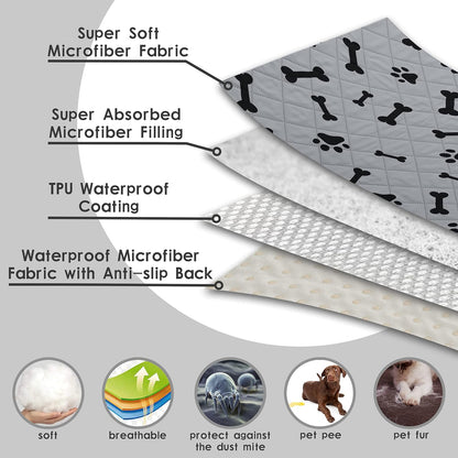 Waterproof Blankets Dog Bed Covers for Larges Dogs, Water Absorb Training Pads (6882 Gray)
