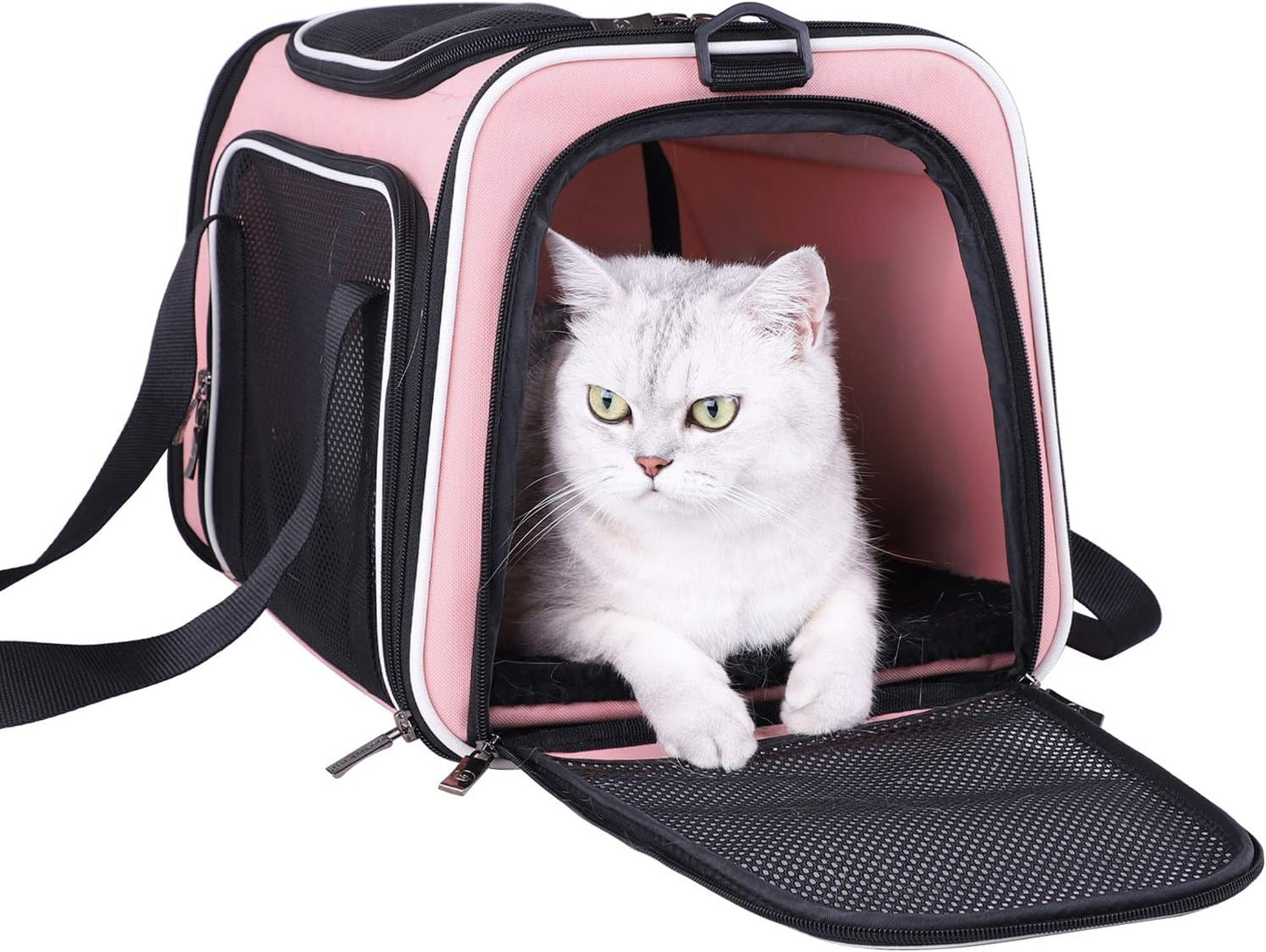 Soft Pet Carrier for Medium Cats and Small Dogs with Cozy Bed, 3 Doors, Top Entrance | Airline Approved, Escape-Proof, Breathable, Leak-Proof, Easy Storage (Pink)