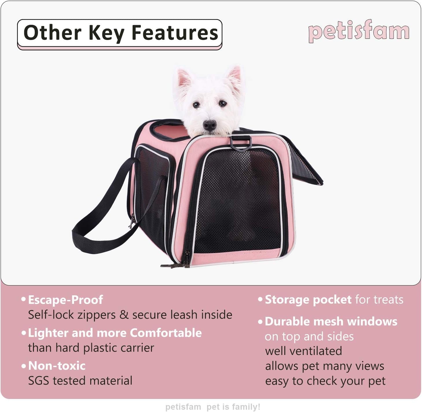 Soft Pet Carrier for Medium Cats and Small Dogs with Cozy Bed, 3 Doors, Top Entrance | Airline Approved, Escape-Proof, Breathable, Leak-Proof, Easy Storage (Pink)