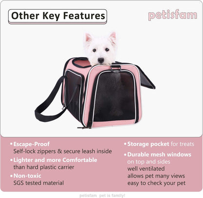 Soft Pet Carrier for Medium Cats and Small Dogs with Cozy Bed, 3 Doors, Top Entrance | Airline Approved, Escape-Proof, Breathable, Leak-Proof, Easy Storage (Pink)