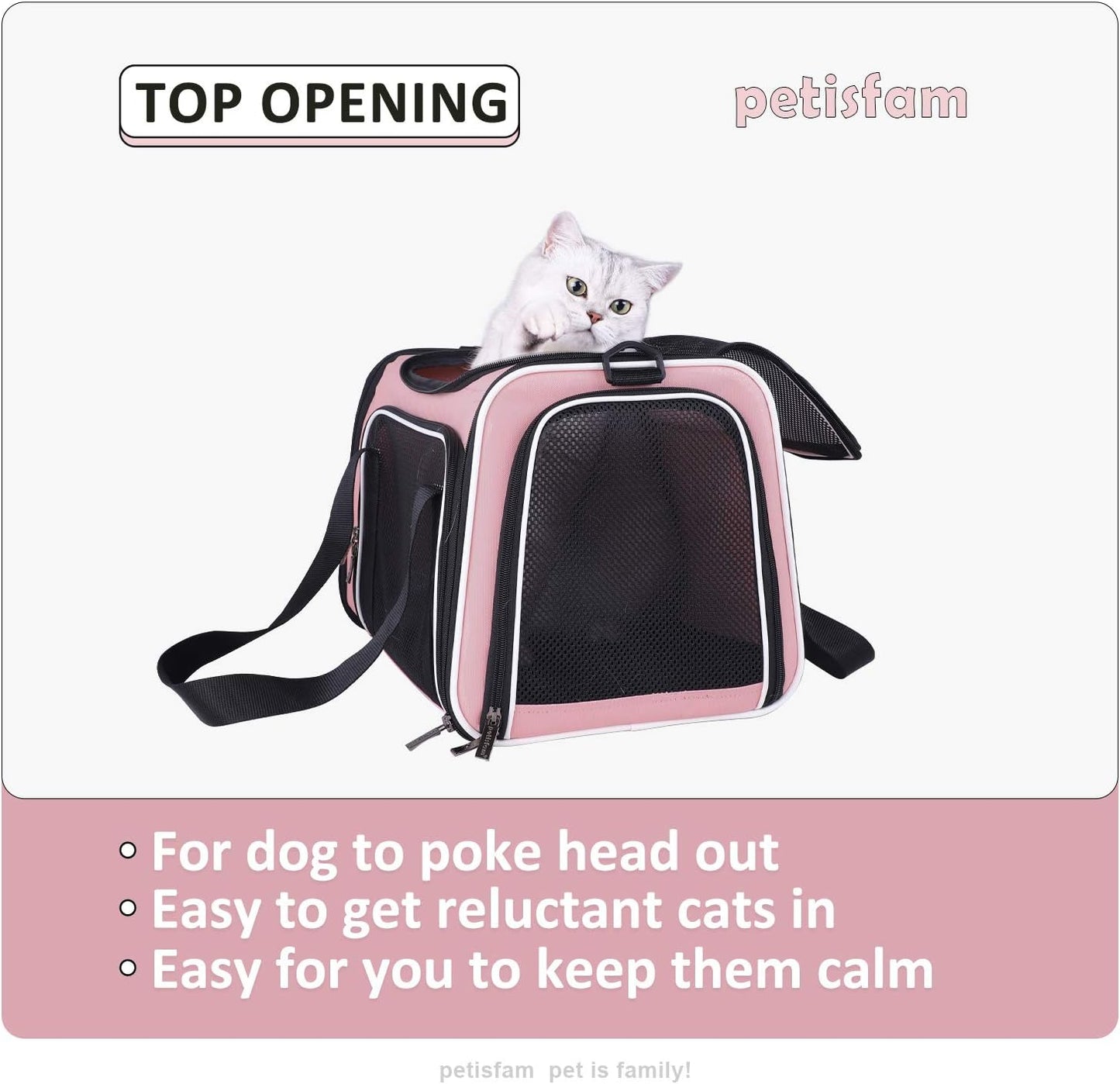 Soft Pet Carrier for Medium Cats and Small Dogs with Cozy Bed, 3 Doors, Top Entrance | Airline Approved, Escape-Proof, Breathable, Leak-Proof, Easy Storage (Pink)