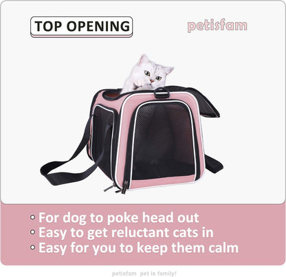 Soft Pet Carrier for Medium Cats and Small Dogs with Cozy Bed, 3 Doors, Top Entrance | Airline Approved, Escape-Proof, Breathable, Leak-Proof, Easy Storage (Pink)