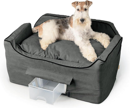 Dog Car Seat with Storage Tray: Lookout II Dog Booster Car Seat Medium Sized Dog, Pet Car Seat to Help Car Sickness for Dogs, Included Harness Strap, Anthracite Removable Washable Cover