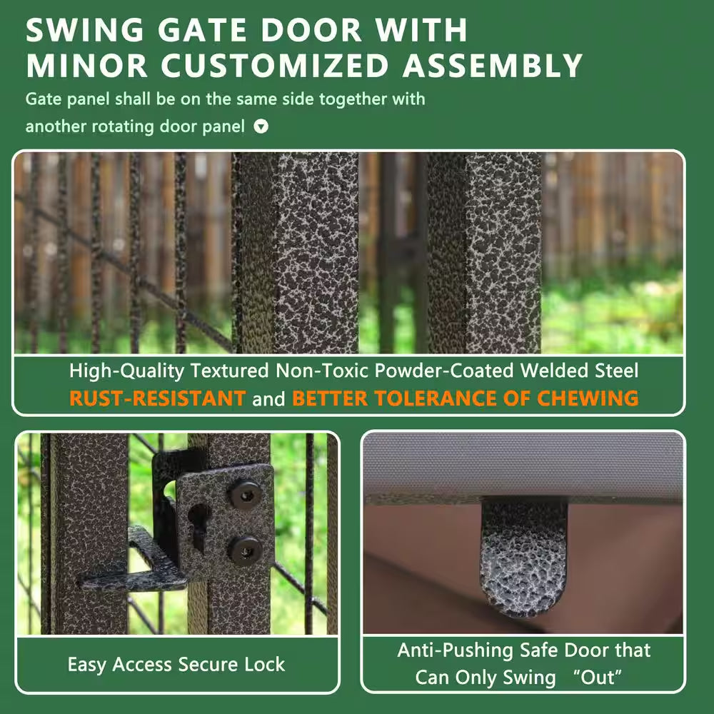 10 Ft. X 10 Ft. Outdoor Large Dog Kennel Pet Playpen with Rotating Feeding Door and Cover