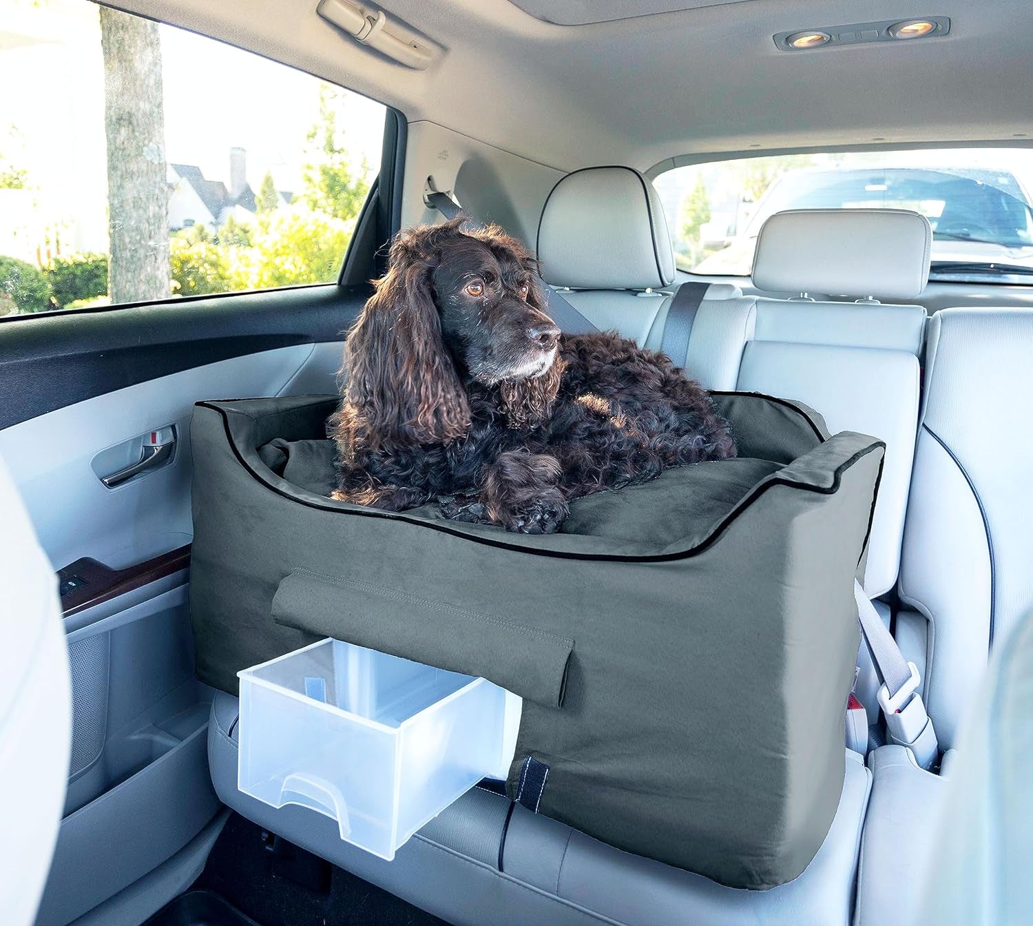 Dog Car Seat with Storage Tray: Lookout II Dog Booster Car Seat Medium Sized Dog, Pet Car Seat to Help Car Sickness for Dogs, Included Harness Strap, Anthracite Removable Washable Cover