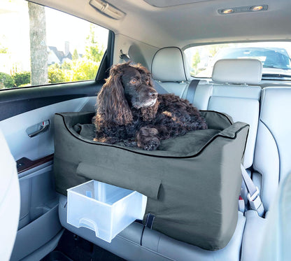 Dog Car Seat with Storage Tray: Lookout II Dog Booster Car Seat Medium Sized Dog, Pet Car Seat to Help Car Sickness for Dogs, Included Harness Strap, Anthracite Removable Washable Cover