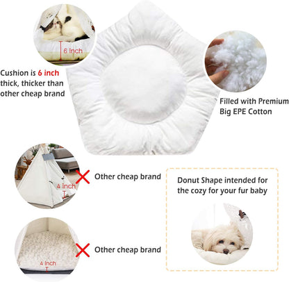 Pet Teepee Dog(Puppy) & Cat Bed - Portable Pet Tents & Houses for Dog(Puppy) & Cat Lace Style 24 Inch with Thick Cushion