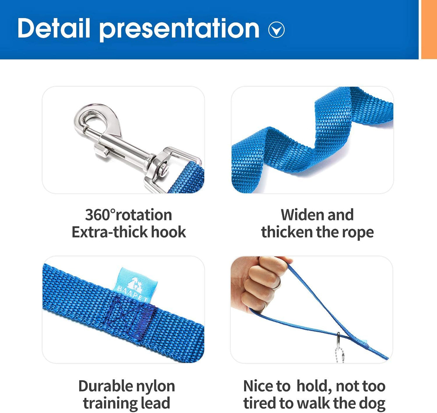 15/20/30/50/100 Ft Long Dog Training Leash with Clickers for Small, Medium and Large Dogs or Cats (50 Feet, Blue)