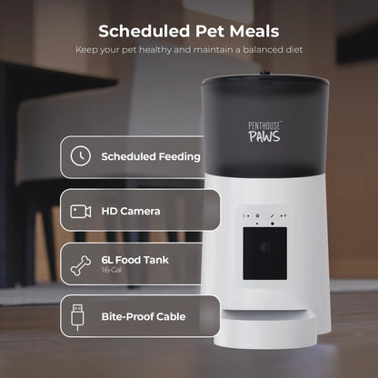 ® Smart Wifi Automatic Cat Feeder with Camera, 6L White