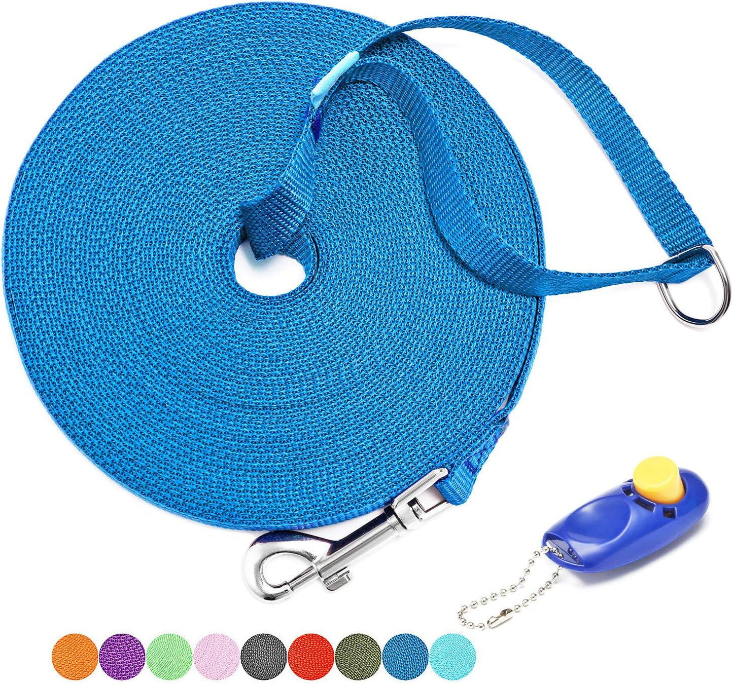 15/20/30/50/100 Ft Long Dog Training Leash with Clickers for Small, Medium and Large Dogs or Cats (50 Feet, Blue)