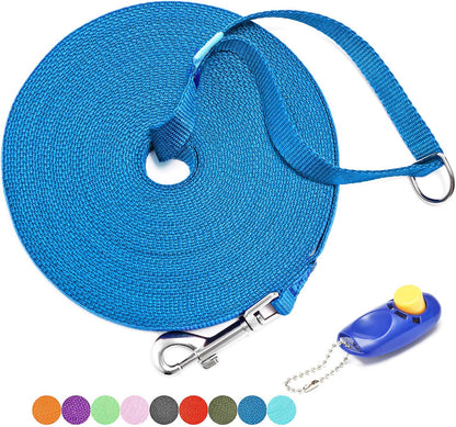 15/20/30/50/100 Ft Long Dog Training Leash with Clickers for Small, Medium and Large Dogs or Cats (50 Feet, Blue)