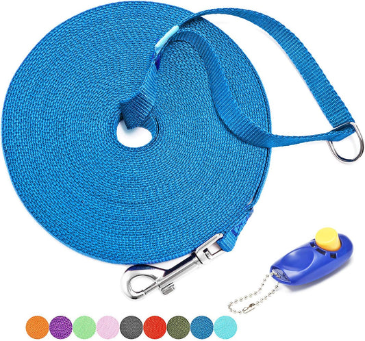 15/20/30/50/100 Ft Long Dog Training Leash with Clickers for Small, Medium and Large Dogs or Cats (50 Feet, Blue)