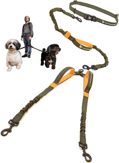 Exquisite Hands-Free Leash for Two Medium Dogs – Perfect for Active Pet Owners – Comfortable, Durable & Ideal for Running, Walking, Hiking – Premium Dual Waist Lead with Bungee – Must-Have Dog Gear
