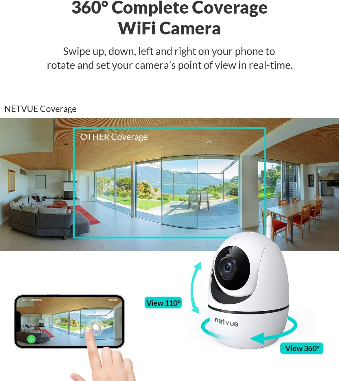 Indoor Camera, 1080P FHD 2.4Ghz Wifi Pet Camera, Home Camera for Pet/Baby, Dog Camera 2-Way Audio, Indoor Security Camera Night Vision, AI Human Detection, Cloud Storage/Tf Card, White