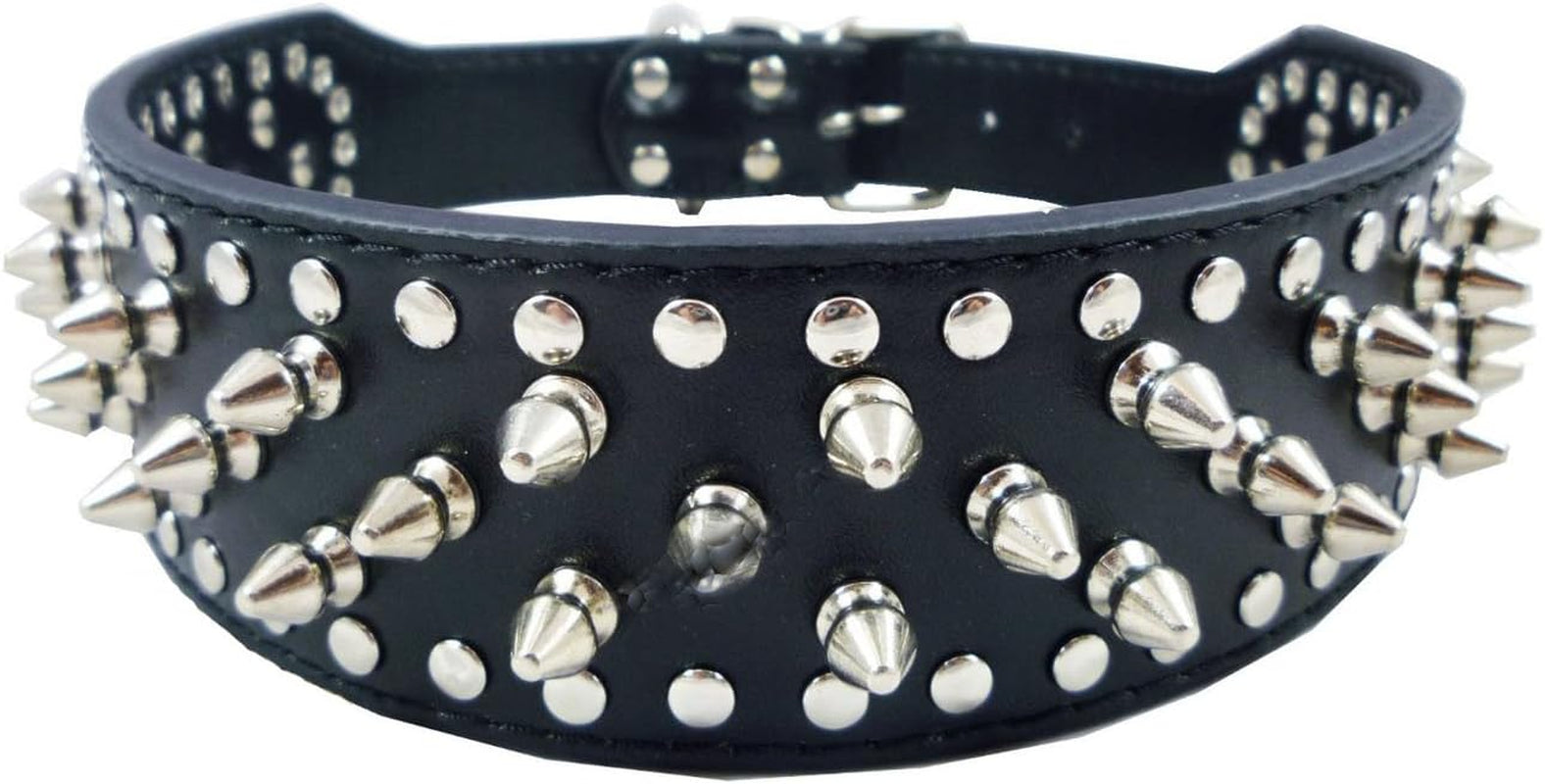 Faux Leather Spiked Studded Dog Collar Pet Collar Pitbull, Boxer Black S