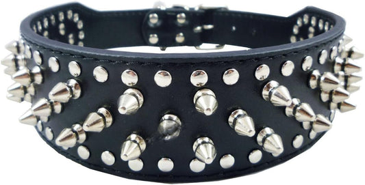 Faux Leather Spiked Studded Dog Collar Pet Collar Pitbull, Boxer Black S