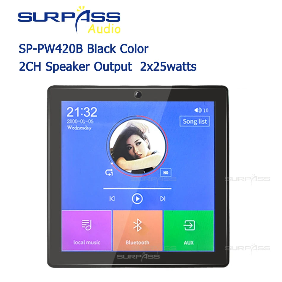 Smart Home Audio 2/4 Channel Wireless Bluetooth Mini Amplifier 4'' Touch Screen FM Radio AUX TF Card Function In Wall Amplifier