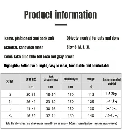 Cat Dog Collar Harness Lead Escape Proof Breathable Leash for Walking Outdoor Easy Control Pet Dog Cat Leash Reflective Harness