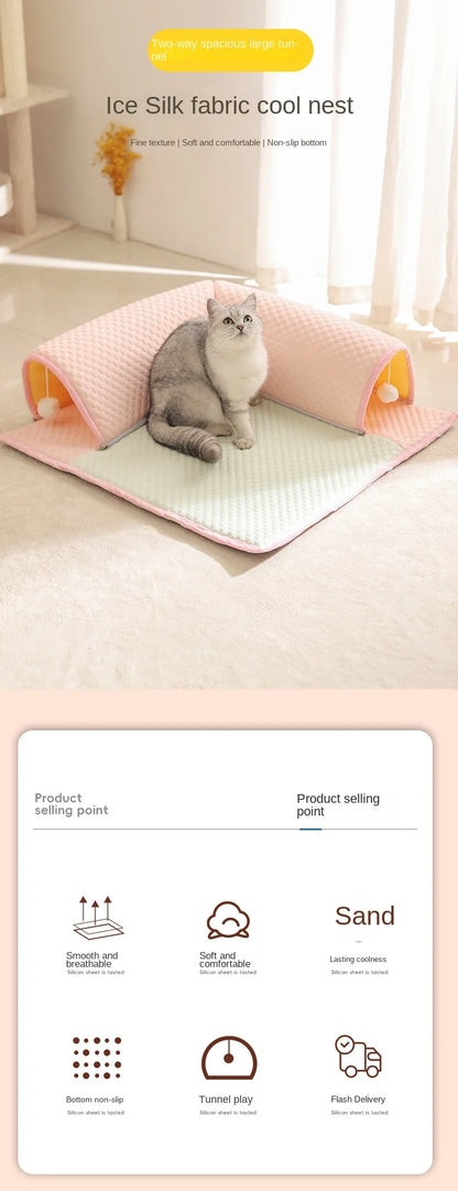 50x50cmSummer Pet Ice Cushion Cat Tunnel Toy Closed Cat Nest Dog Nest Heat Relieving Comfortable Soft and Breathable Mat Pet Bed