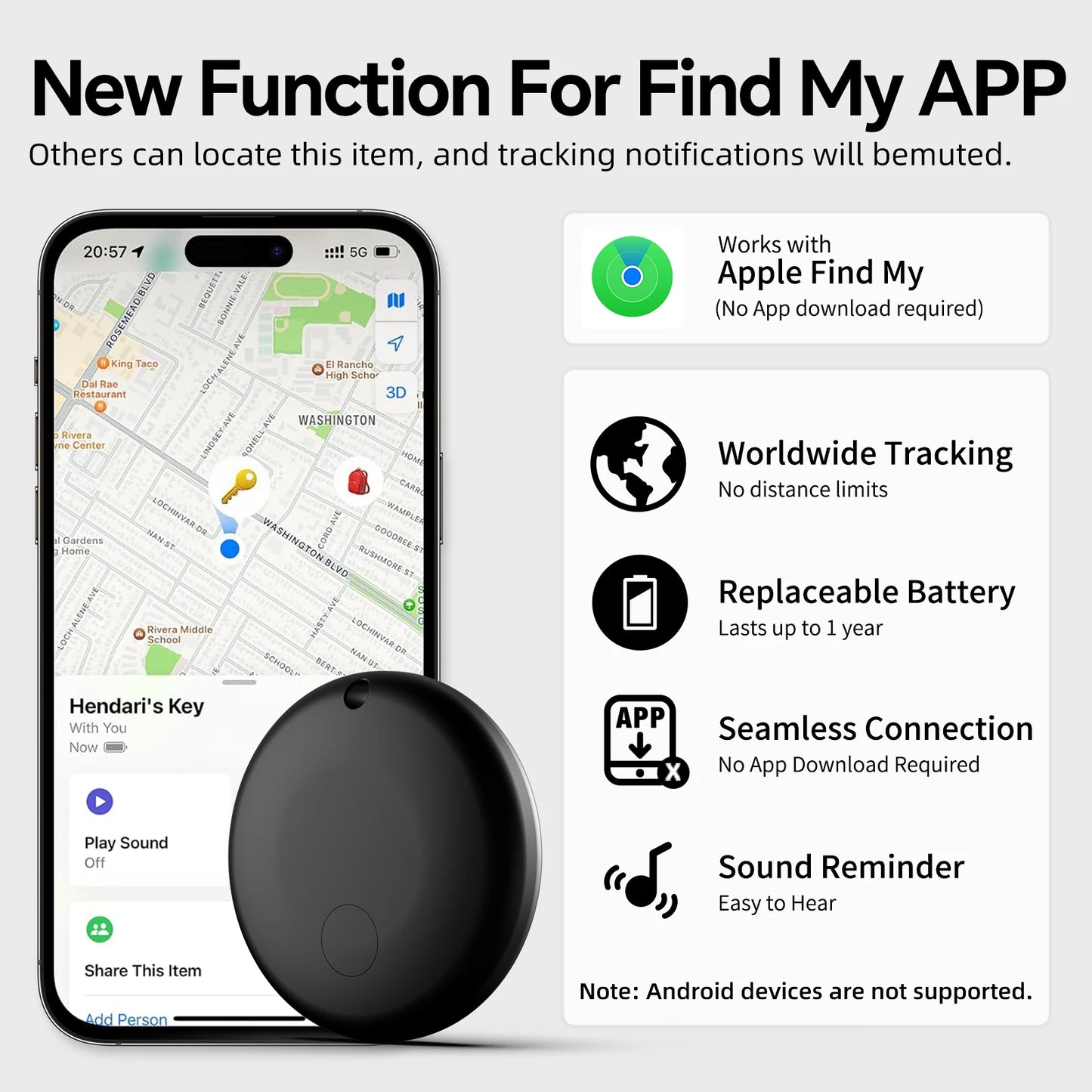 Security Bluetooth GPS Tag Based on Apple Find My app Anti-lose Tracker Sound Locating Message Reminder Alarm Device Key Finder