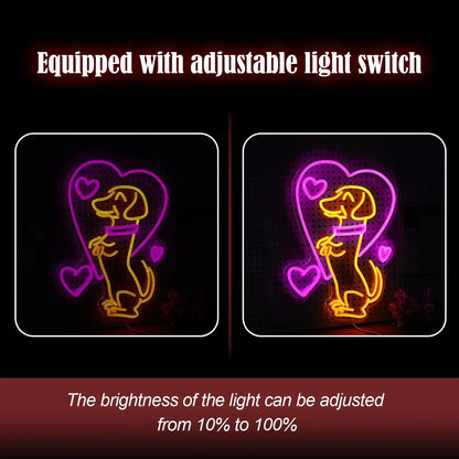 Animal Love Dog Neon Sign Puppy Dimmable LED Neon Light Sign for Wall Decor Room Party Pet Shop Bedroom Decor Birthday Art Gift