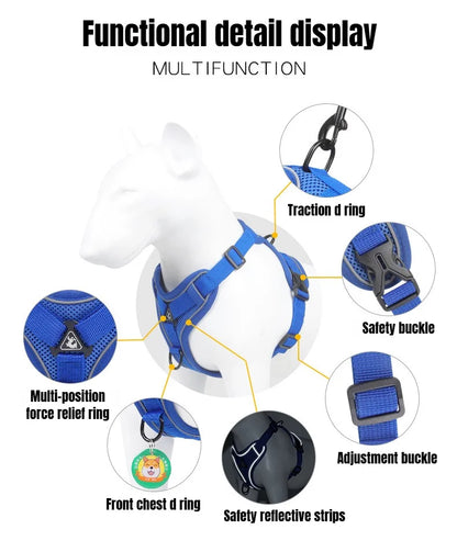 Cat Dog Collar Harness Lead Escape Proof Breathable Leash for Walking Outdoor Easy Control Pet Dog Cat Leash Reflective Harness