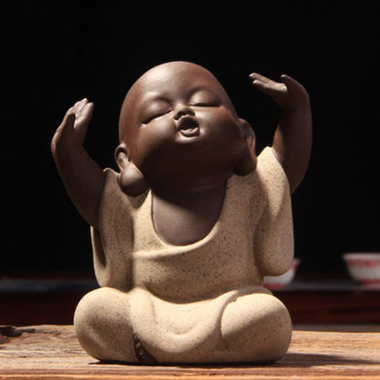 Buddha Statues Little Monk Color Sand Ceramic Art Home Club Geomantic Decoration Figurine Tea Pet Home Decoration Accesso