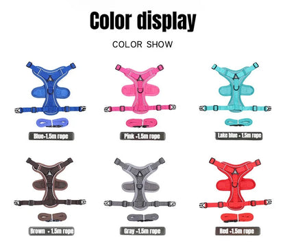 Cat Dog Collar Harness Lead Escape Proof Breathable Leash for Walking Outdoor Easy Control Pet Dog Cat Leash Reflective Harness
