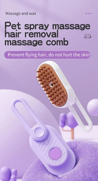 Steamed dog brush with essential oil Electric Spray Cat Hair Brush 3 in1 Dog Steamer Brush for Massage Pet Grooming Removing