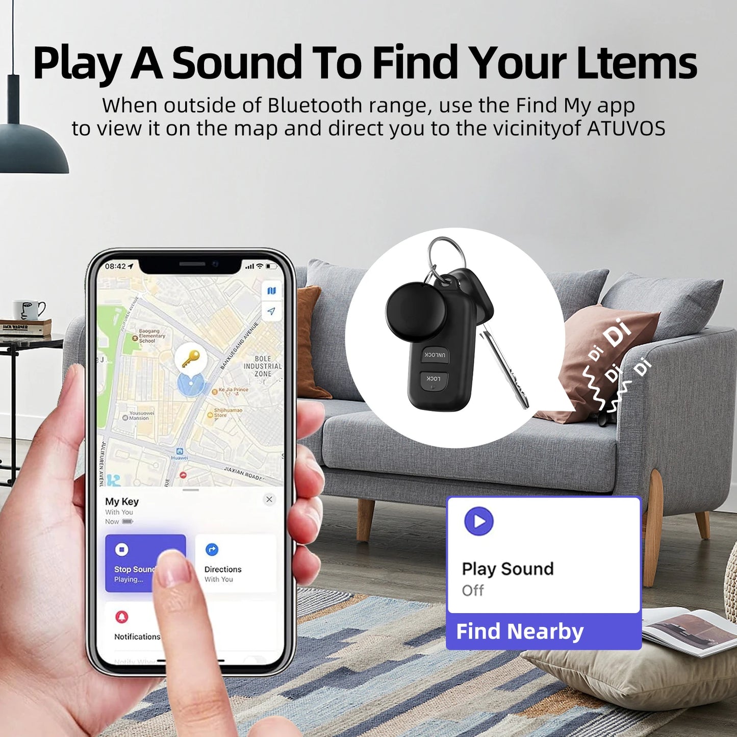 Security Bluetooth GPS Tag Based on Apple Find My app Anti-lose Tracker Sound Locating Message Reminder Alarm Device Key Finder