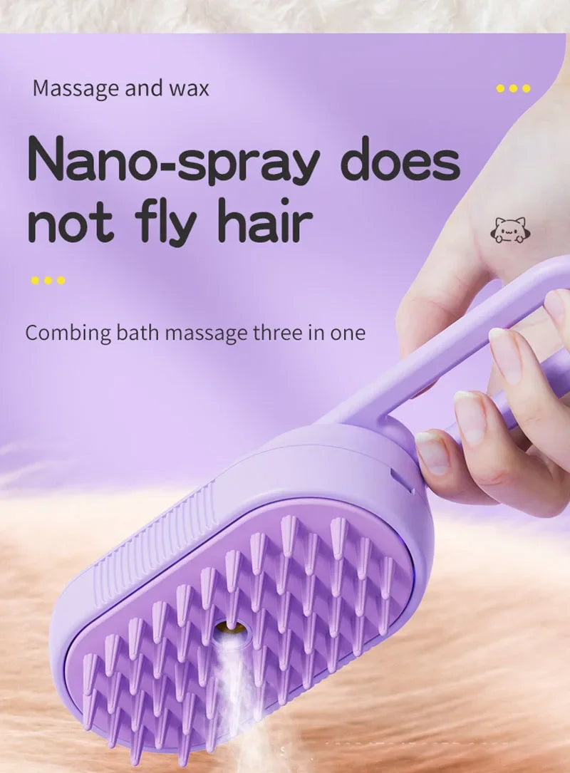 Steamed dog brush with essential oil Electric Spray Cat Hair Brush 3 in1 Dog Steamer Brush for Massage Pet Grooming Removing