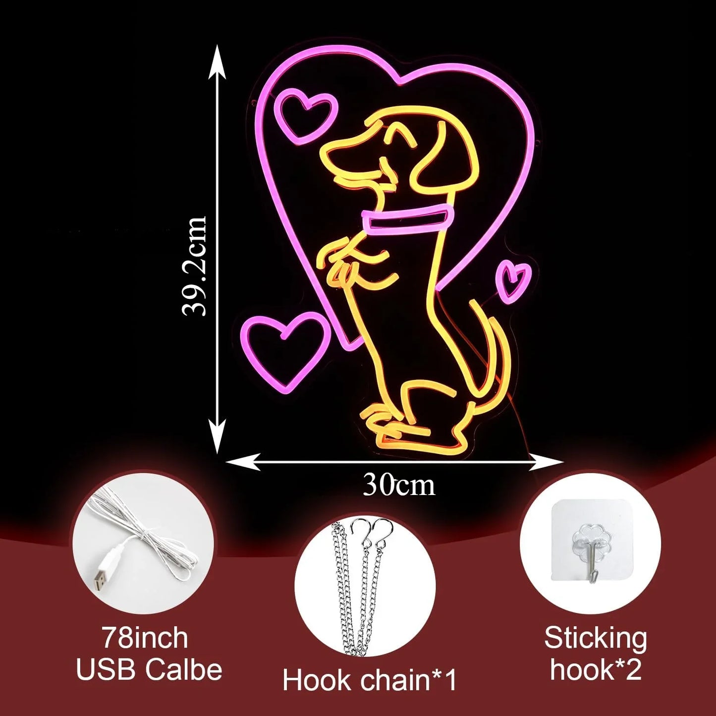 Animal Love Dog Neon Sign Puppy Dimmable LED Neon Light Sign for Wall Decor Room Party Pet Shop Bedroom Decor Birthday Art Gift