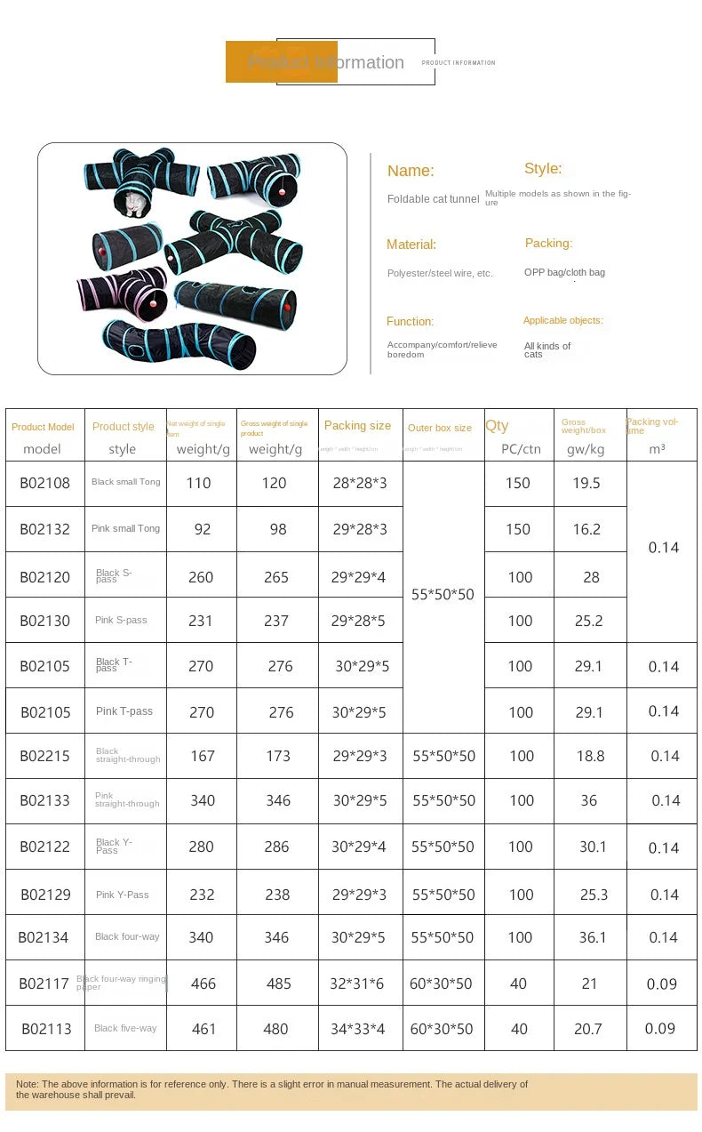 Wear-resistant Cat Play Tunnel Foldable Pet Animal Tunnels with Crinkle Playing Toy for Cats Guinea Pig Rabbits