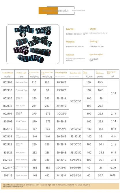 Wear-resistant Cat Play Tunnel Foldable Pet Animal Tunnels with Crinkle Playing Toy for Cats Guinea Pig Rabbits