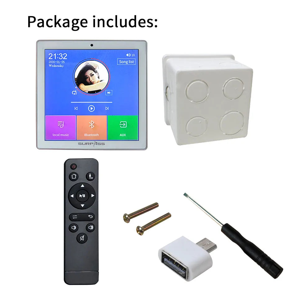 Smart Home Audio 2/4 Channel Wireless Bluetooth Mini Amplifier 4'' Touch Screen FM Radio AUX TF Card Function In Wall Amplifier