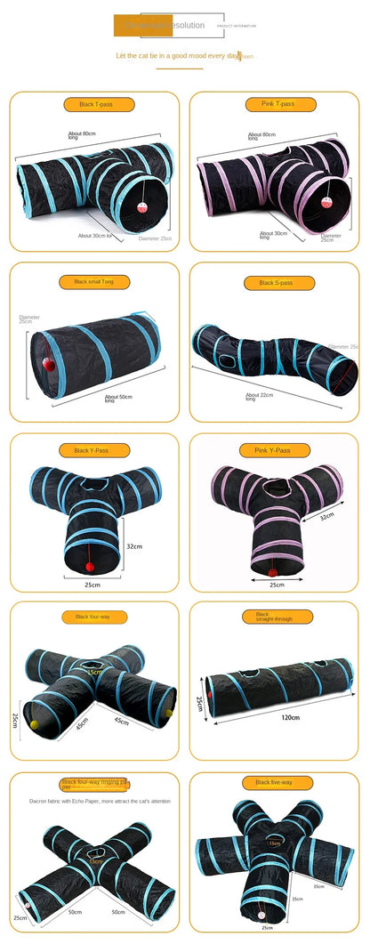 Wear-resistant Cat Play Tunnel Foldable Pet Animal Tunnels with Crinkle Playing Toy for Cats Guinea Pig Rabbits