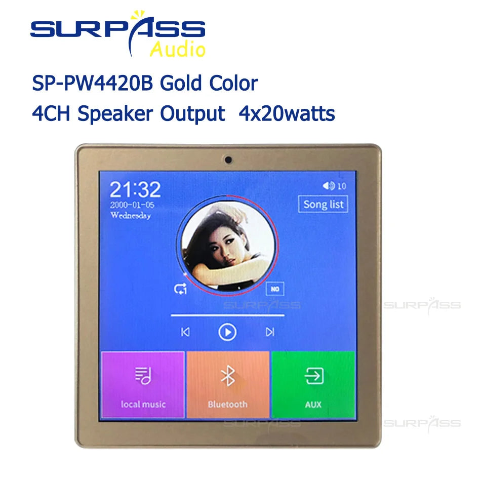 Smart Home Audio 2/4 Channel Wireless Bluetooth Mini Amplifier 4'' Touch Screen FM Radio AUX TF Card Function In Wall Amplifier