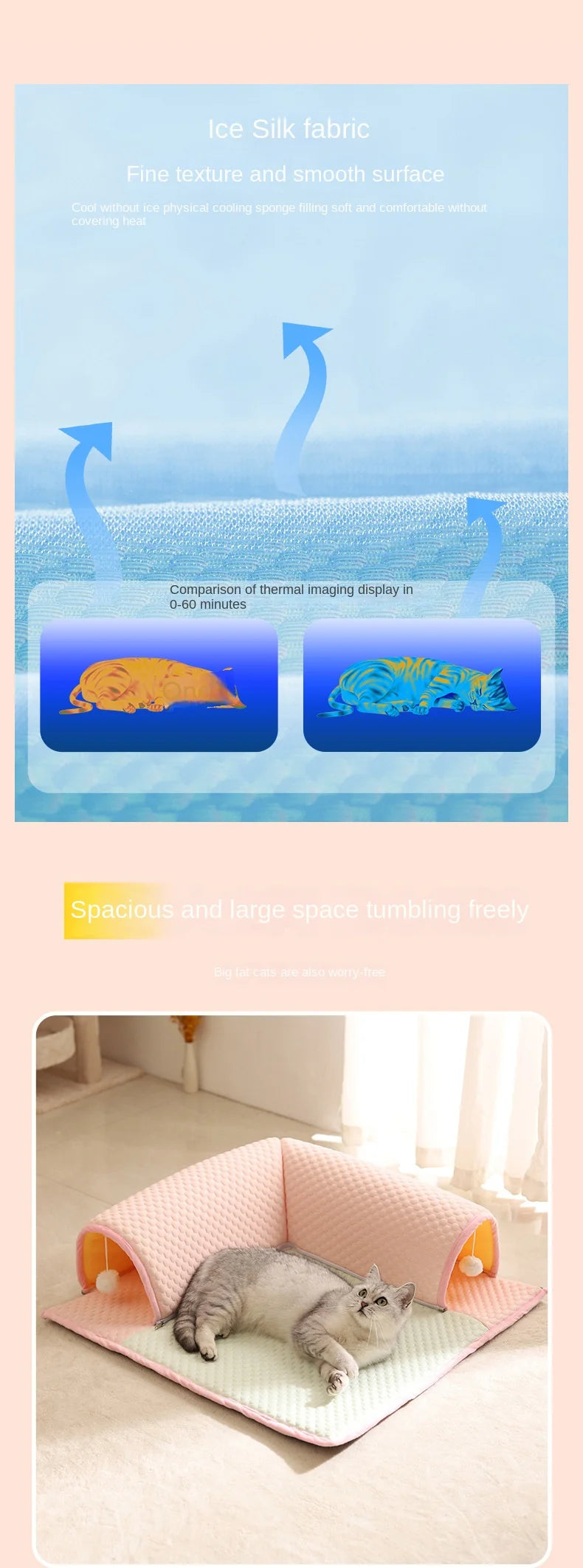 50x50cmSummer Pet Ice Cushion Cat Tunnel Toy Closed Cat Nest Dog Nest Heat Relieving Comfortable Soft and Breathable Mat Pet Bed