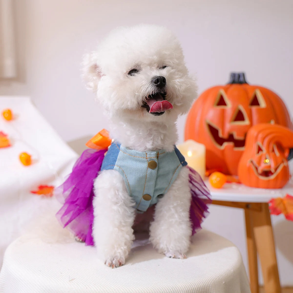 1PC Quirky Pumpkin Skirt Pet Clothes Dog Cat Autumn Halloween Orange Bow Sleeveless Wedding Dress