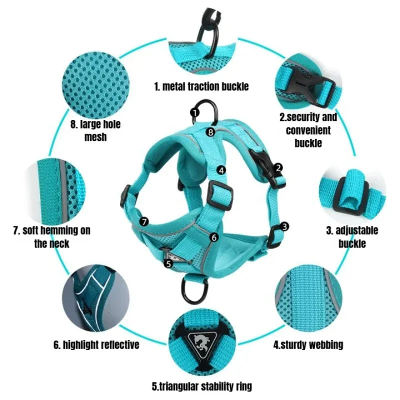 Cat Dog Collar Harness Lead Escape Proof Breathable Leash for Walking Outdoor Easy Control Pet Dog Cat Leash Reflective Harness