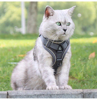 Cat Dog Collar Harness Lead Escape Proof Breathable Leash for Walking Outdoor Easy Control Pet Dog Cat Leash Reflective Harness