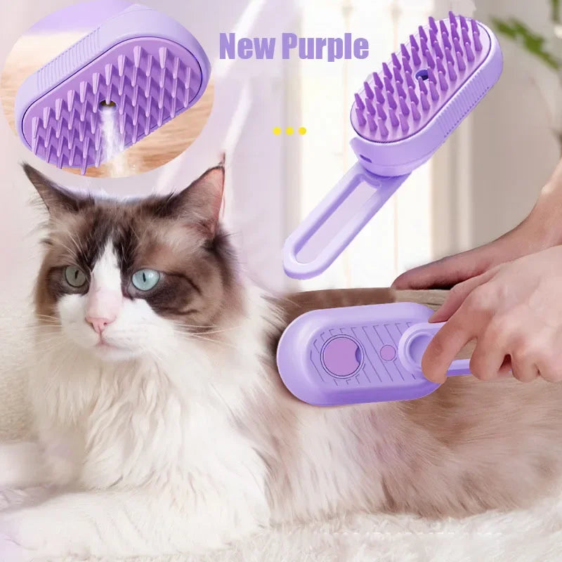 Steamed dog brush with essential oil Electric Spray Cat Hair Brush 3 in1 Dog Steamer Brush for Massage Pet Grooming Removing