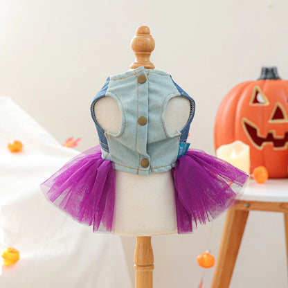 1PC Quirky Pumpkin Skirt Pet Clothes Dog Cat Autumn Halloween Orange Bow Sleeveless Wedding Dress