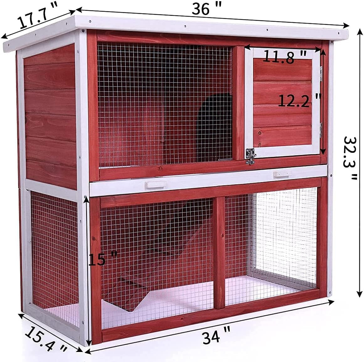 Rabbit Hutch, Bunny Rabbit Cage Indoor Outdoor Chicken Coop Guinea Pig Cage Pet House with Waterproof Roof and Pull Out Tray(Red)