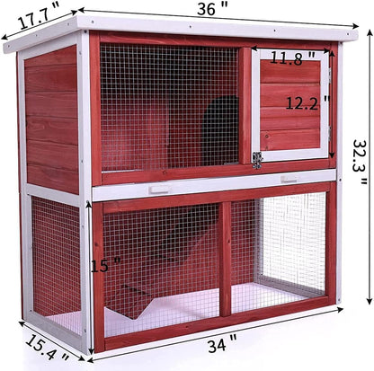 Rabbit Hutch, Bunny Rabbit Cage Indoor Outdoor Chicken Coop Guinea Pig Cage Pet House with Waterproof Roof and Pull Out Tray(Red)