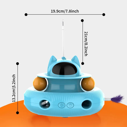 4 in 1 Indoor Interactive Cat Toy Smart Feather Wand USB Rechargeable Teaser Blue